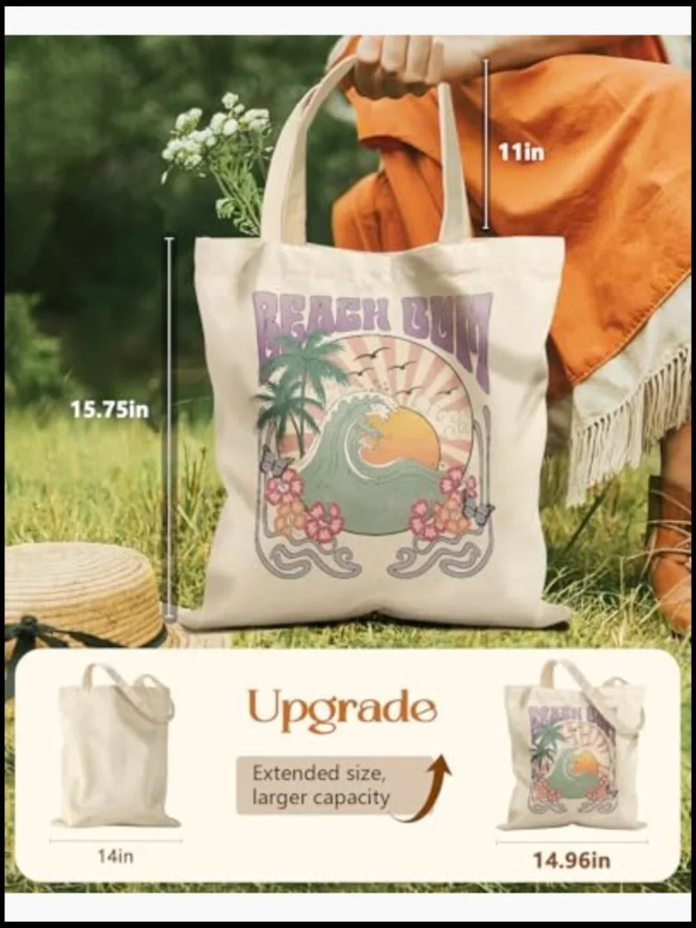 Large Capacity Canvas Tote Bag Reusable Grocery Shopping Magnetic Buckle Zipper